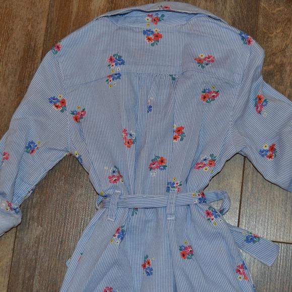 LOGG Blue and White Striped Dress with Flowers and Belt - Picture 6 of 7